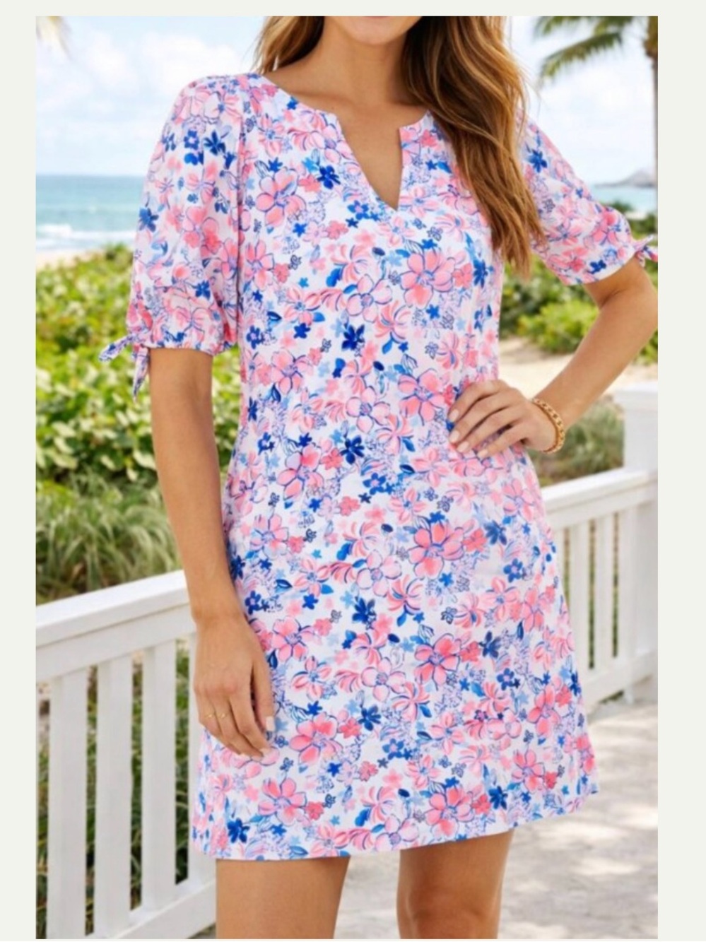 Lilly Pulitzer Easley Dress in  Party Like a Lobster bow detail on the sleeves S